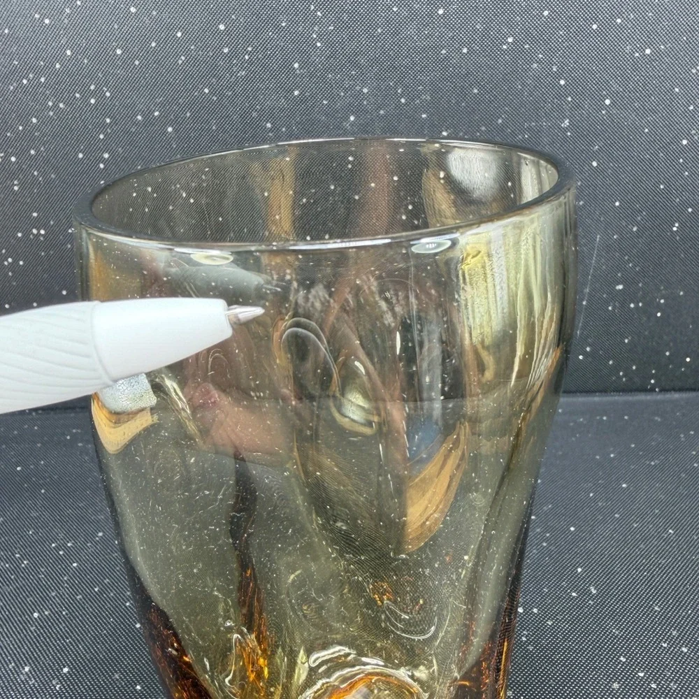 Russel Wright Pinch Amber Glass Tumblers 16oz Mid Century Modern Set of 3 6inch